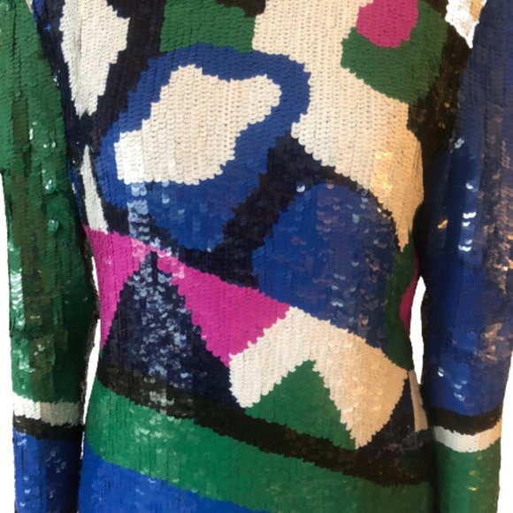 RARE Vintage Modern Abstract Artsy 100% Silk All Over Sequined Top Art to Wear - Picture 4 of 16